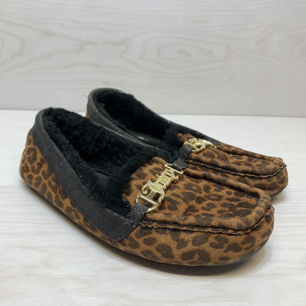 Juicy Couture Womens Intoit Slippers Loafers Size 8 M Leopard faux Fur Lined